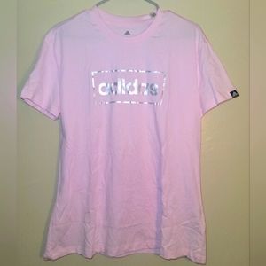 NEW Womens Adidas Cotton Metallic Logo Pink T-shirt Size (Large)